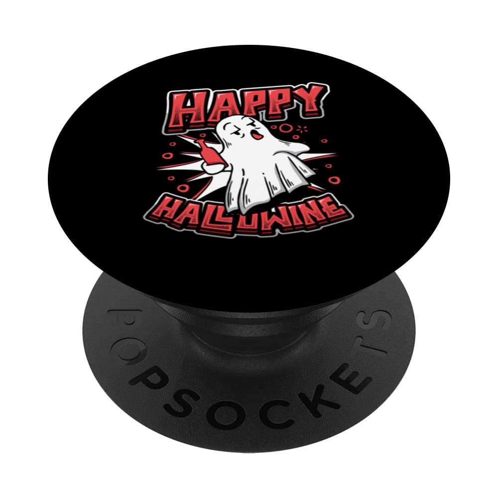 Happy Hallowine Ghost Drinking Wine PopSockets Swappable PopGrip