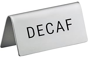 KNUPP CO. Decaf Stainless Steel Metal Table Tent Sign - 3" x 1-1/2" - Table Top Setting for Restaurants, Catering Businesses, Business. Great for Wedding, Banquet, Buffet, Party, Events. To Label Decaf, Drink
