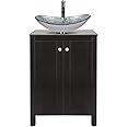 ARTETHYS 24 inch Bathroom Vanity Set Combo Brown MDF Sink Cabinet Vanities with Silver Counter Top Glass Vessel Bowl and 1.5 GPM Faucet