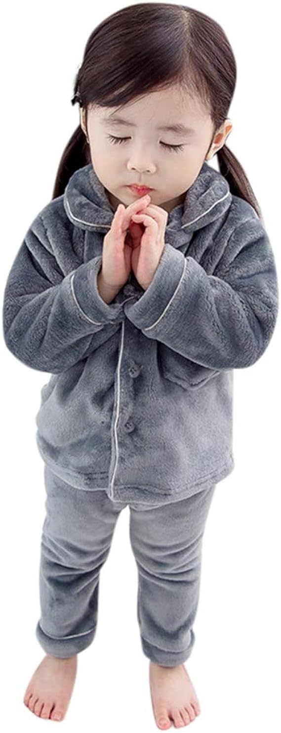 Amazon Hsfeo キッズパジャマ ルームウェア 女の子 フランネル もこもこ 前開き 長袖 上下セット あったか 80 130 子供服 部屋着 無地 ナイトウエア 寝巻き ガールズ 秋冬 厚手 かわいい ふわふわ 柔らかい パジャマ 通販
