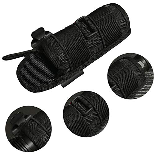 Flashlight Holster Pouch Belt Carry Case Holder Stretchy Nylon Pouch Handheld LED Flashlight Holster with 360 Degree Rotatable Clip (Black)