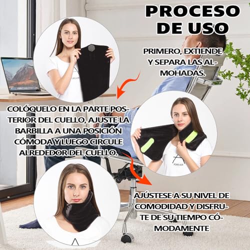 VXMBNB Almohada de Viaje,Protección del Cuello,Almohada de Viaje para el Cuello,Ajustable,compacta,Adecuado para hogar,Oficina, Viajes de Larga distanciaetc. (Negro)