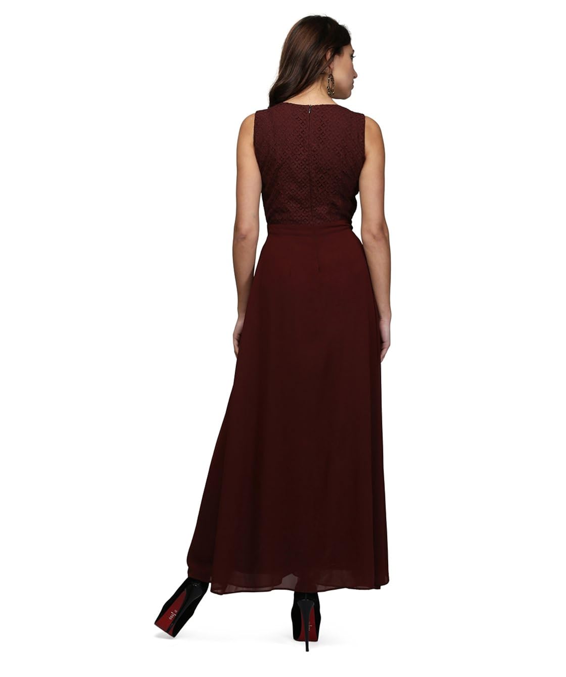 v&m women's chocolate brown lace party wear jumpsuit