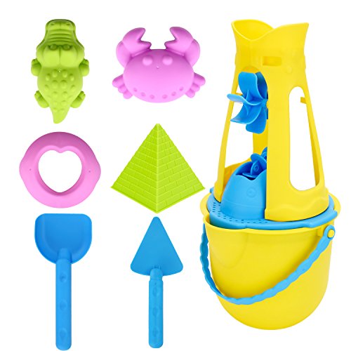 Young Choi's Kids Beach Sand Toy Mold Set with Reusable Backpack, Green Outdoor Pool Play Set with Mold Bucket for Toddlers (Green Sand Toy Backpack)