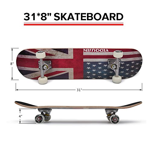 PUENTE-31-inch-Complete-Skateboards-Skateboard-for-KidsBoysGirlsYouthAdults-Tricks-Skate-Board-for-Beginners-Pro-Double-Kick-7-Layer-Canadian-Maple-Wood-Concave-Skateboard