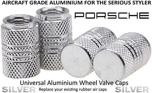 PORSCHE Aluminium Wheel Valve Air Caps - SILVER - 911, 912, 924, 928, 944, 968, Boxster, Carrera, Cayenne, ALL PORSCHE