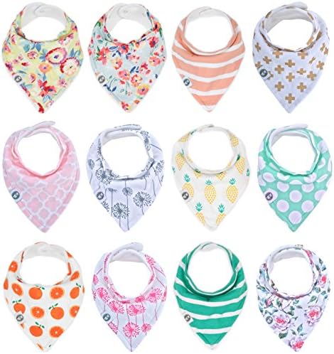 Baby Bandana Drool Bibs for Girls 12 Pack of Absorbent Cotton Baby Gift Set By Mumby