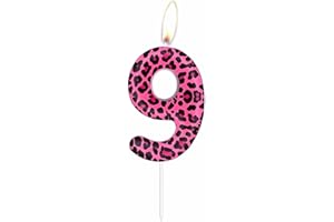 ININGER Pink Leopard Print Number 9,Pink Cheetah Birthday Cake Candles,Pink 9th Birthday Candles,Pink Leopard Party Decorations,Pink Birthday,Cheetah Birthday,Cheetah Party,Two Wild Birthday for Girls