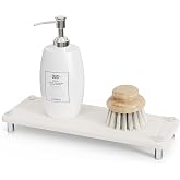 Johamoo Kitchen Sink Caddy Diatomite Water Absorbing Stone Tray, White | Bathroom Countertop Organizer Faucet Drying Mat Coaster Soap Dish Sponge Dispenser Holder