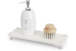 Johamoo Kitchen Sink Caddy Water Absorbing Stone Tray For Sink, Diatomite Bathroom Countertop Tray Organizer, Faucet Stone Drying Mat Coaster Soap Dish Sponge Dispenser Holder (White)