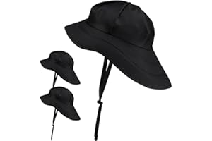 Shyyween 3 Pcs Wide Brim Waterproof Rain Hats with Earflaps for Men Women Quick Dry Packable Large Black Rain Bucket Cap for Hiking Fishing