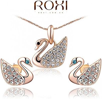 Bling Beauty Jewellry Elegant Statement Platinum/Rose Gold Plated Cute Swan Set Earrings+Necklace Fashion Jewelry Party