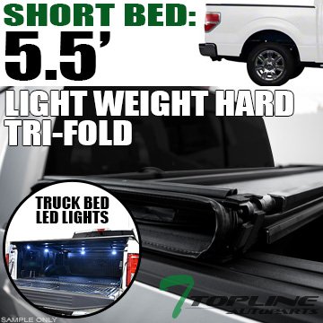 Amazon Com Topline Autopart Lightweight Hard Tri Fold Vinyl Tonneau Cover Truck Bed Led Lighting System For 04 14 Ford F150 Super Crew Crew Cab Short Bed 06 08 Lincoln Mark Lt 5 5