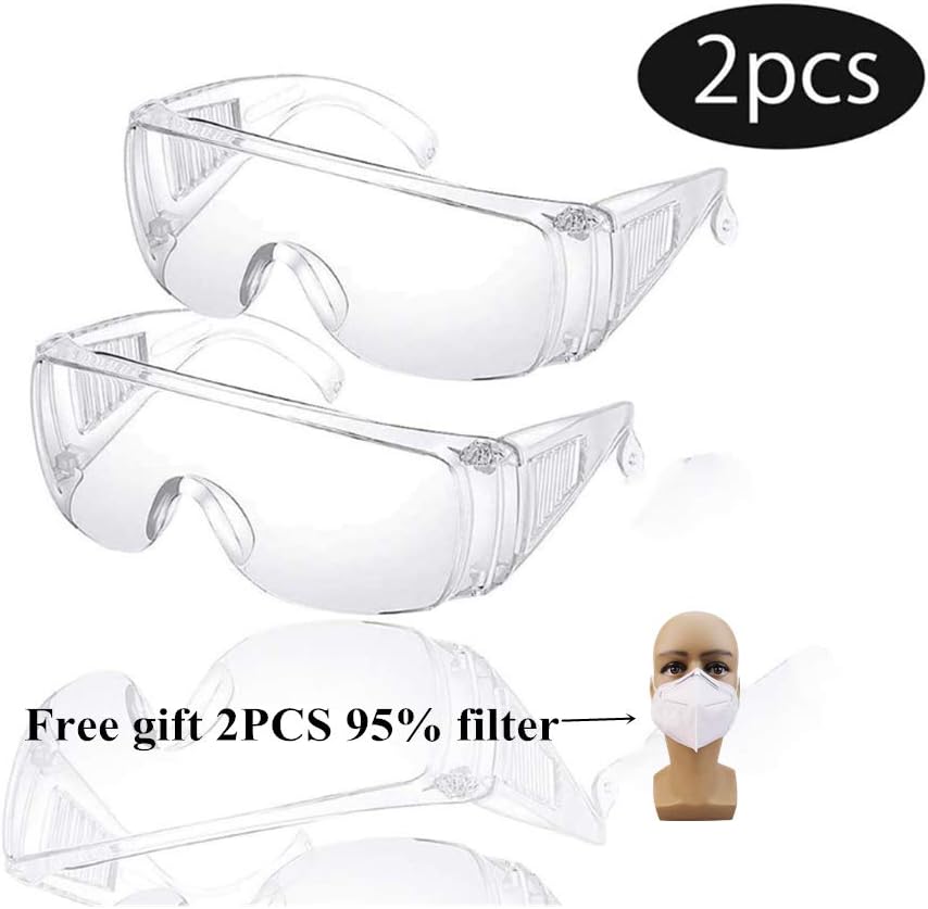 Protective Safety Goggle, 2PCS Clear Goggles Against Liquid Splash Dust-Proof Breathable Laboratory Dustproof Glassess Clear Lens Wide-Vision Unisex Eye Shield Spectacles