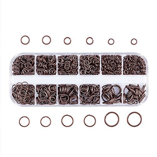 Pandahall 1000pcs/box Red Copper Iron Open Round Jump Rings Close but Unsoldered Assorted Various 4~10mm Size Split Ring KeyChain Jewelry Makings