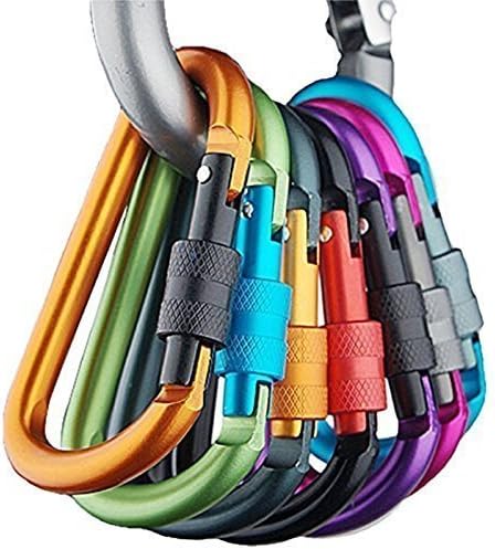 Aosend Aluminum Alloy D-ring Carabiner Screw Lock Hooks Spring Snap Key Chain Clip Hook Outdoor Camping Equipment (Not for climbing)