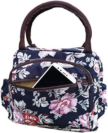 Lunch Bag Lady Flower Tote Bag, Reusable Insulated Bento Lunch Box Waterproof Insulation Lunch Bag Leak-proof Lining With Pocket Lunch Bags For Women, Girls, Kids, Working, School, Picnic(01 Peony)
