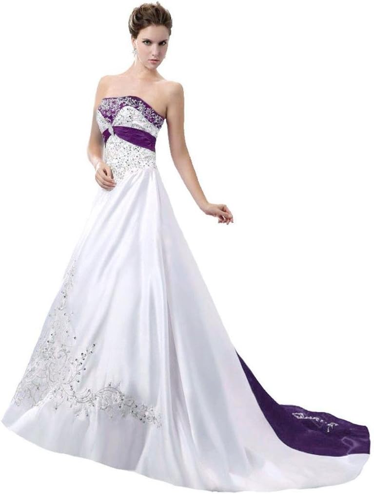 Edaier Women's Court Train Satin Wedding Dress Bride Gown