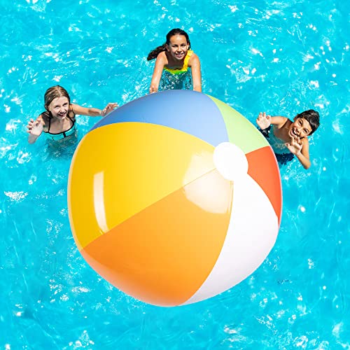 Top Race Giant Beach Ball 5 Foot Large Beach Ball, Huge Rainbow Color for Kids, Oversized Blow