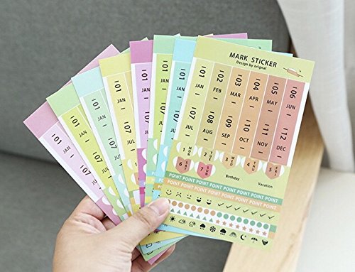 US 2018 Calendars Stickers for Bullet Journal/Planners/Agenda/Books/Diary, Easy to Peel and Stick Monthly Index Dividers, Self Adhesive Tabs,4 DIY sticky Paper & 4 DIY sticky PVC (8 sheets)