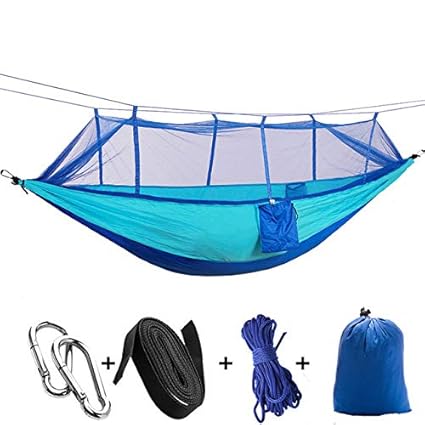 We Store 1Camping Hammock with Net, Parachute Fabric Hammock Mosquito Net Portable Nylon Hammock for Backpacking Camping Travel, Double & Single Camping Hammocks Hold Up to 300Kg