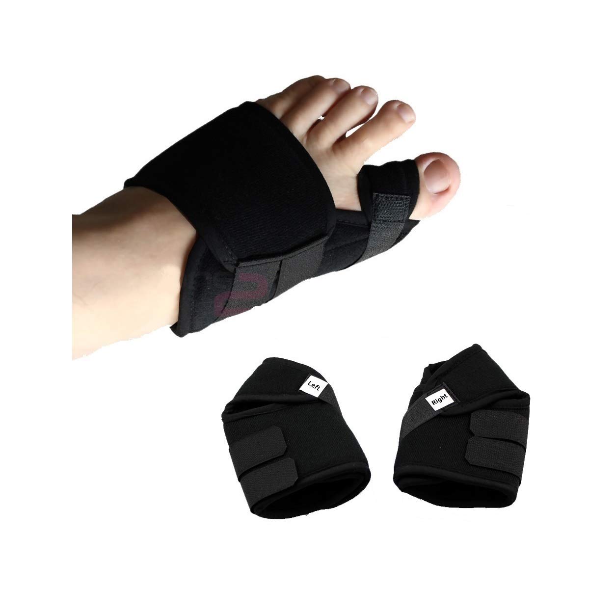 HappyStep Big Toe Bunion Splint Hallux Valgus Foot Pain Relief, Bunion Corrector, L, M, S 3 Size available package for 2 (left foot + right foot) Black (Size L) (EU Size 43-46)