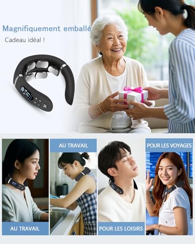 Neck Massager, 6 Heads Portable Electric Massager with 42°C Thermal Therapy, 12 Modes 22 Levels, Smart Voice Function, LCD Display, Suitable for Home and Office