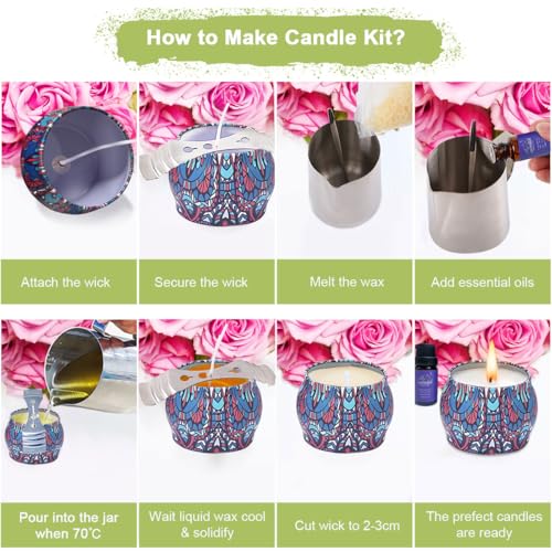 Candle Making Kit DIY Candles Craft Tools for Adult Beginner, Scented Candle Maker Gift Set Full Wax Cup Candle Making Supply with Wicks Beeswax Wick Holder Sticker Pot Essential Oils Candle Jars