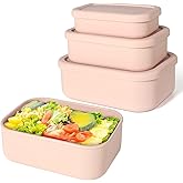 Keweis Silicone Food Storage Containers, Set of 3 Rectangular BPA-Free Silicone Lunch Box Containers with Lids, Airtight, Leak-Proof, Freezer, Microwave & Dishwasher Safe (10.2oz, 23.6oz, 44oz)