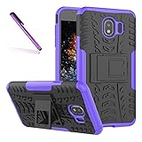 J4 2018 Case, Tyre Pattern Design Heavy Duty Tough Armor Extreme Protection Case With Kickstand Shock Absorbing Detachable 2 in 1 Case Cover For Samsung Galaxy J4 2018 J400. Hyun Purple