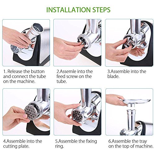 Meat Grinder Electric, iPstyle Heavy Duty Stainless Steel Food Grinder Machine Tool Set with Attachment Designed, Effortlessly Grind for Pasta Meat Vegetables Fruits 1200W - Thumbnail 7