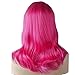 RightOn Shoulder Length Wavy Synthetic Wigs with Bangs Wig Cap Included (Hot Pink)
