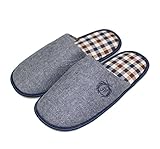 EURO SKY Stylish Cotton Grids Scalloped Clog Antiskid House Slippers Navy -Size: US 11/EU (44/45)