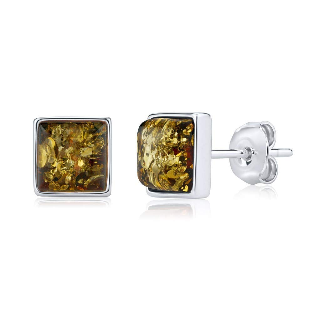 SILVEGO - AAJE4H46 - Women 925 Sterling Silver Stud Earrings with Real Amber