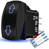 HOKAAER Arrows Momentary Rocker Switch Toggle (On)-Off-(On) 12V/20A 24V/10A Waterproof 7Pin Laser DPDT Toggle Switch Blue Backlit with Jumper Wires Set for Marine Boat Car Truck RV SUV