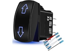 Waterproof Arrow Rocker Switch Momentary (On)-Off-(On) 12V/20A 24V/10A 7Pin DPDT Toggle Switch Blue Backlit, with Jumper Wire