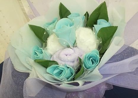 Amazon 今治タオルとソープフラワーアレンジメントの花束 ブルー 大 退職祝いに最適 花束 オンライン通販