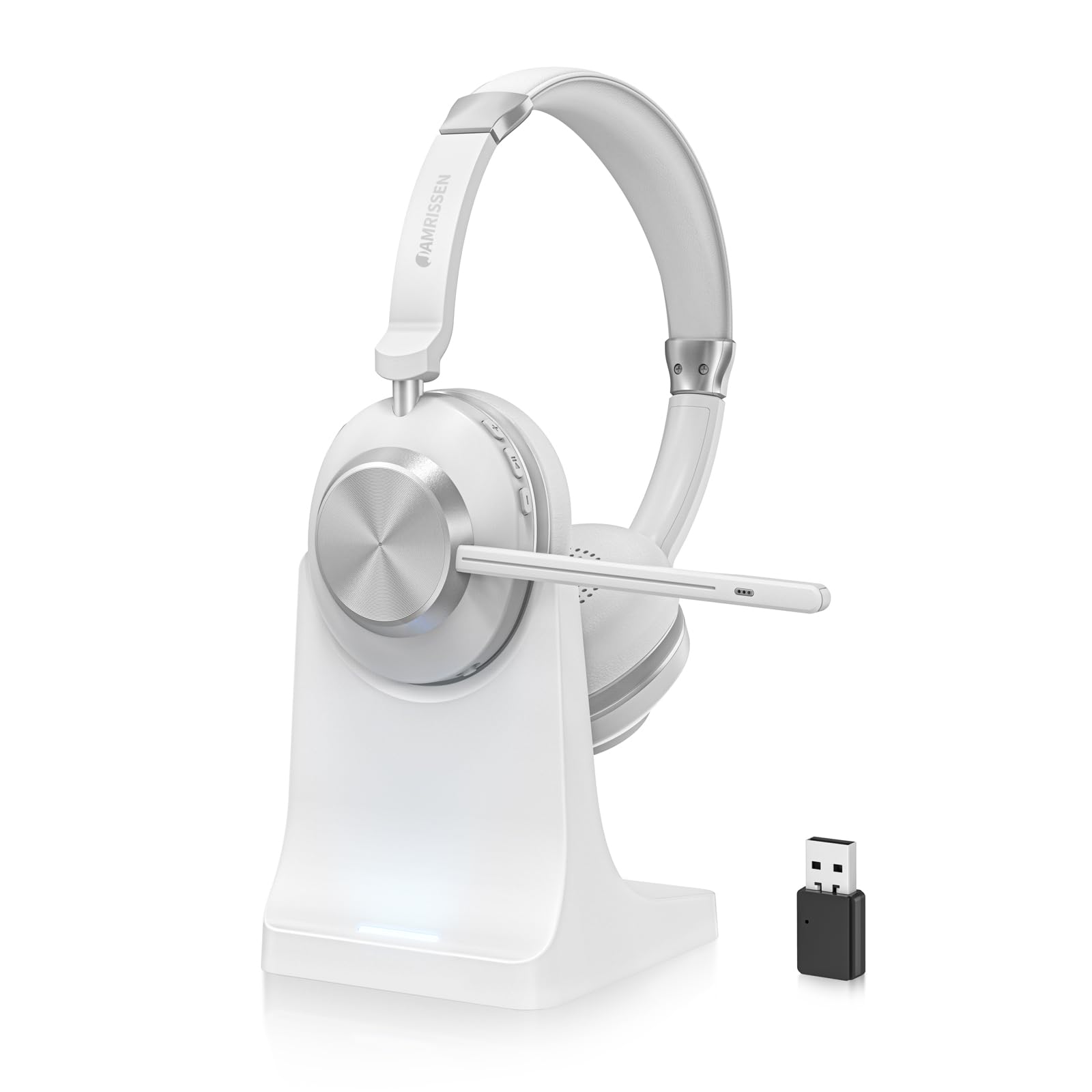 Photo 1 of **USED**
Wireless Headset with Mic for Work, Bluetooth Headset with Microphone AI Noise Cancelling, 45Hrs Talktime Wireless Headphones with USB Dongle, Charging Base & Mic Mute for Center/PC/Laptop/Teams/Zoom