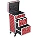 OUDMAY Makeup Case - Professional Rolling Artist Cosmetic Beauty Storage Organizer With 2 Large Locks and Drawer Crystal Red