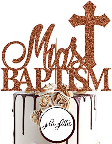 Cake Topper Custom Personalised Baptism Baby Girl Boy New Born Gold Any Name Any Age Glitter (Rose Gold)