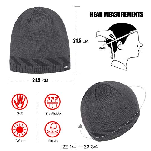 Bodvera Winter Warm Knitting Beanie Watch Cap Fleece Lined Plain Toboggan Ski Skull Hats Caps,Carbonarius - Thumbnail 5