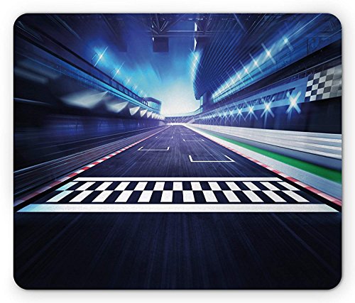 Man Cave Mouse Pad, Finish Line on Racetrack Motion Blur Motorsports Competition Stadium Concept Image, Standard Size Rectangle Non-Slip Rubber Mousepad, Multicolor 9.8 X 11.8 INCH