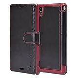 Sony Xperia M4 Aqua Case Wallet - Mulbess [Layered Dandy][Black] - [Slim][Wallet Case] - Premium Leather Flip Case With Credit Card Slot for Sony Xperia M4 Aqua