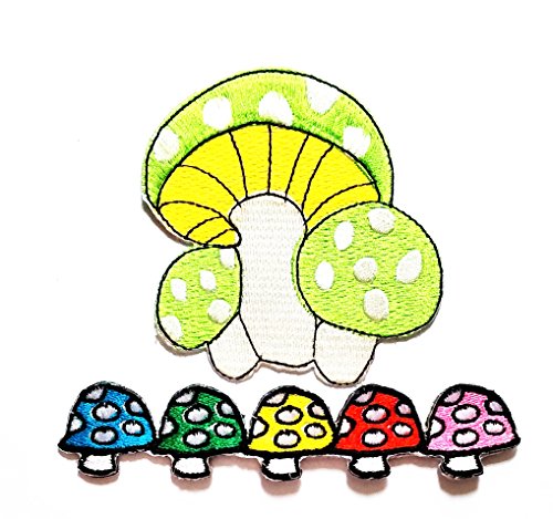 Nipitshop Patches Set 2 Pcs Colorful mushroom boho hippie retro love peace groovy weed shrooms trance embroidered appliques iron-on patches for T-shirt Jeans Bag Hat Costume
