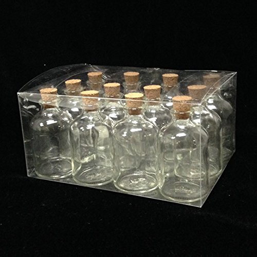 Ben Collection 3" Decorative Round Glass Bottle with Cork Top - Set of 12 bottles (Clear)