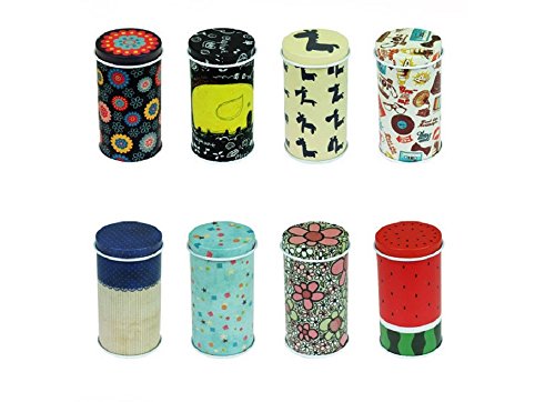 Graces DawnÂ® Set of 8 Home Kitchen Storage Containers Colorful Tins Round Tea Tins