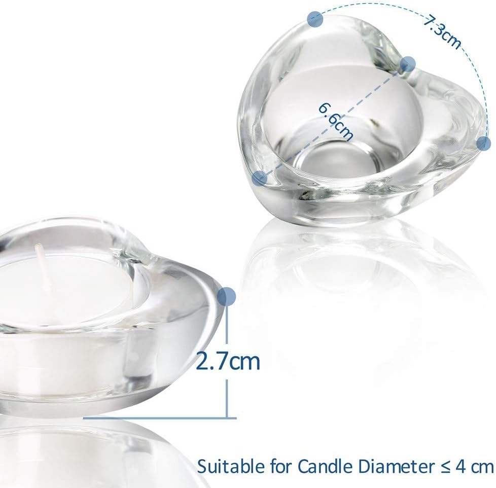 Elivia Clear Tealight Candle Holders - Set of 24, Heart-Shaped Chunky Glass Candle Holder, 2.9" Diameter - CH02: Kitchen & Dining