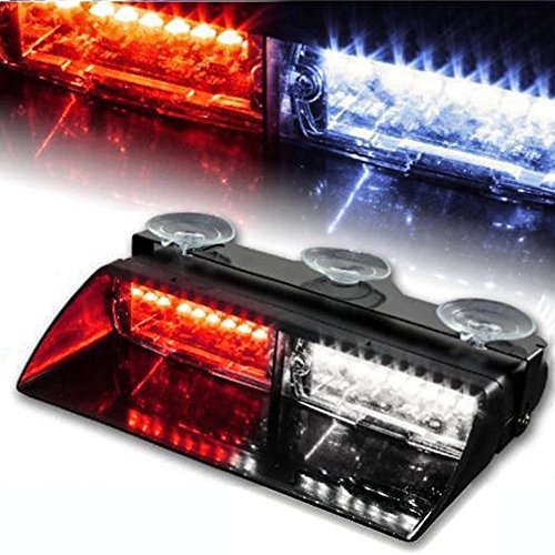 WoneNice 16 LED High Intensity LED Law Enforcement Emergency Hazard Warning Strobe Lights 18 Modes for Interior Roof/Dash / Windshield with Suction Cups (Red/White)