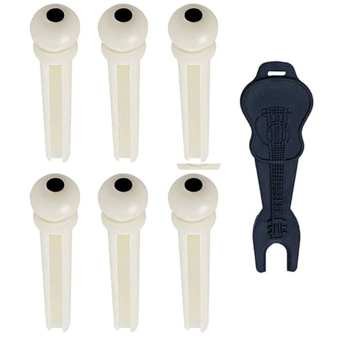 ZKSXOA 6pcs Guitar Bridge Pins Ebony Acoustic Guitar String Pegs ith 1pc Bridge Pin Puller Remover，Ivory