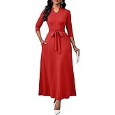BubFee Maxi Dresses for Women Semi Formal Long Dress 3/4 Sleeve Casual A-line Church Dresses with Pockets
